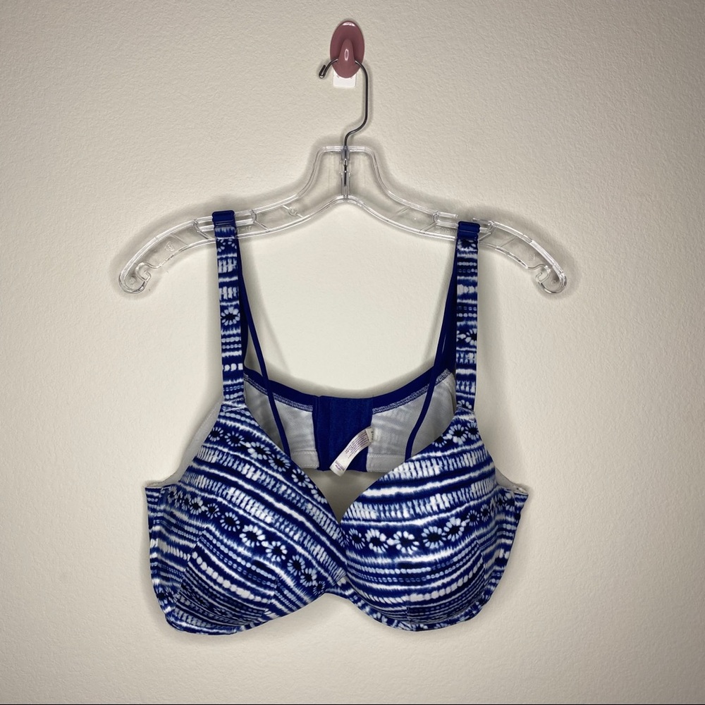 Cacique  Blue and White Cotton Boost Plunge Bra